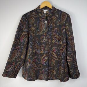 CJ Banks Tapestry Button Up Jacket Sz X/14W Paisley Multicolor Artzy Boho